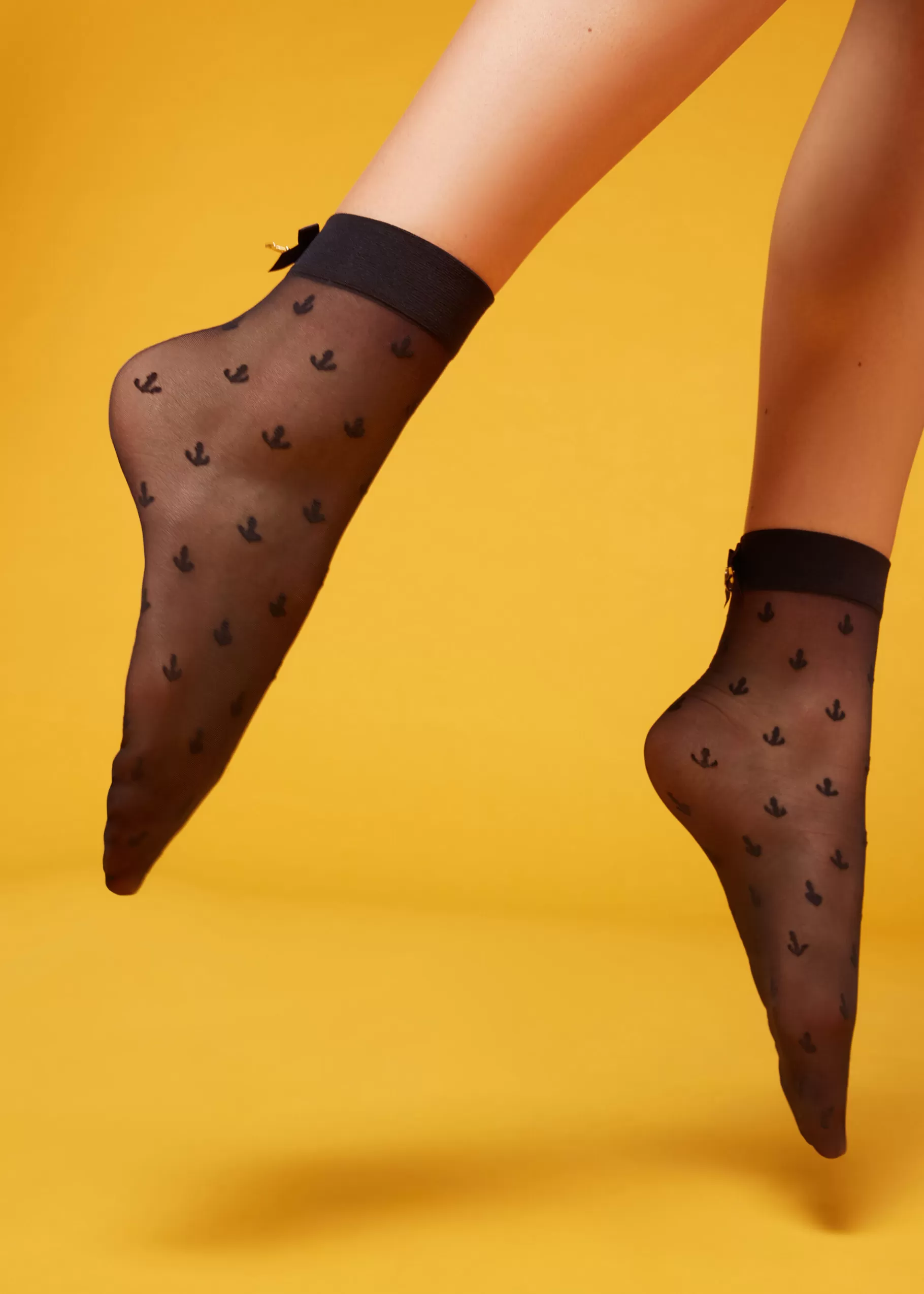 Sale 15 Denier Patterned Sheer Ankle Socks With Bow Women Short Socks