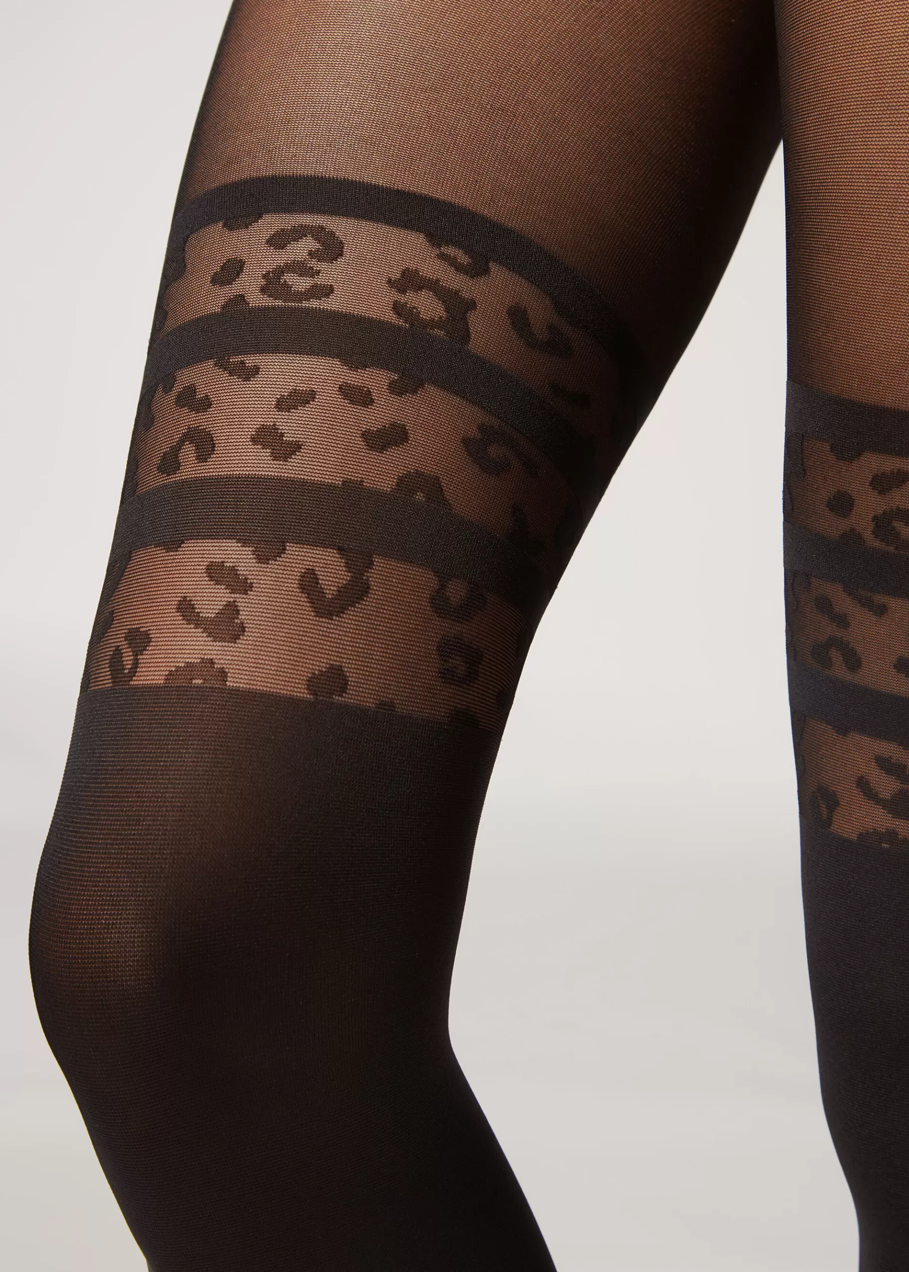 Outlet Animal Print Over-Knee Effect Tights Women Patterned Tights