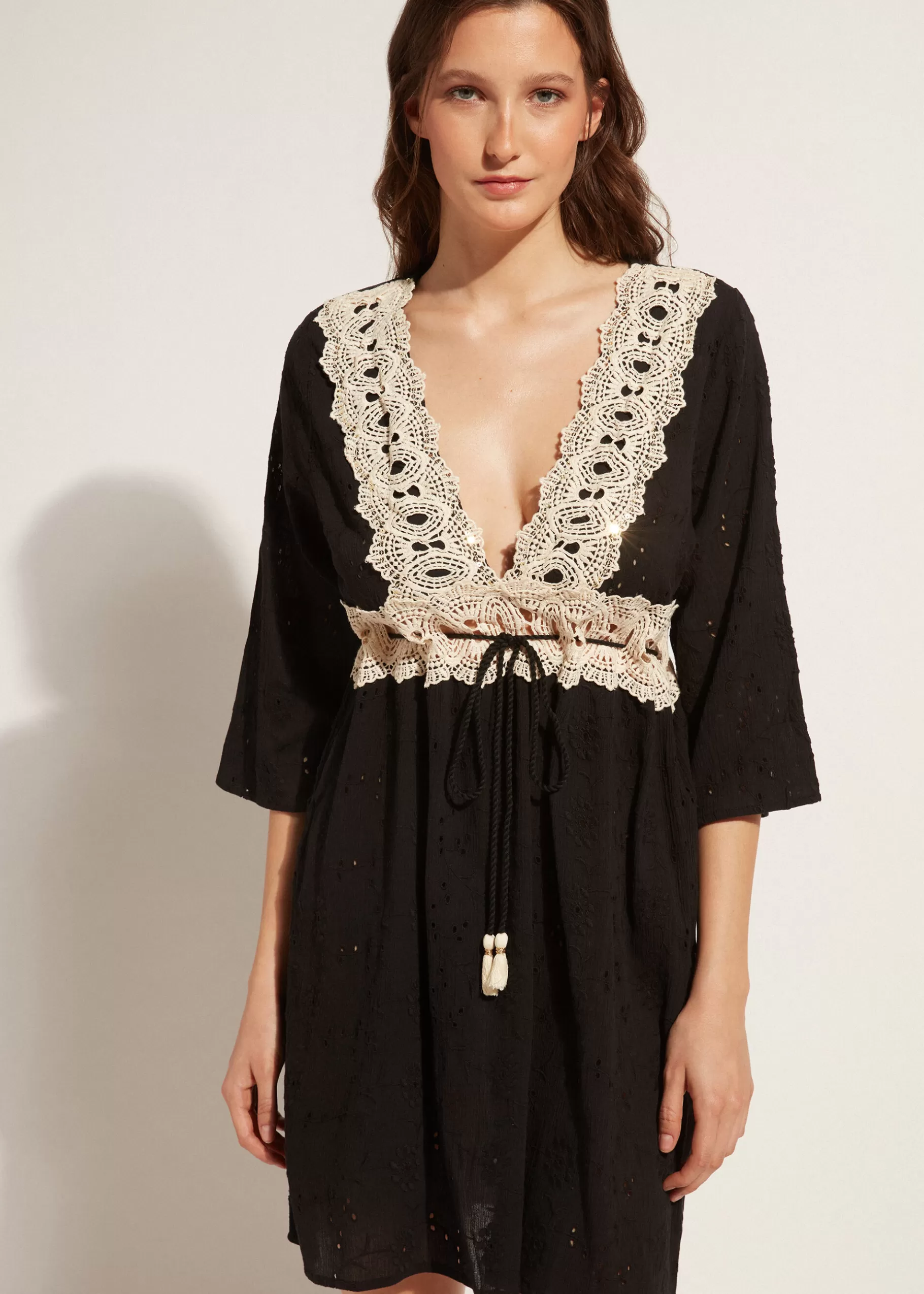 Fashion Broderie Anglaise Sequin Dress Women Beachwear
