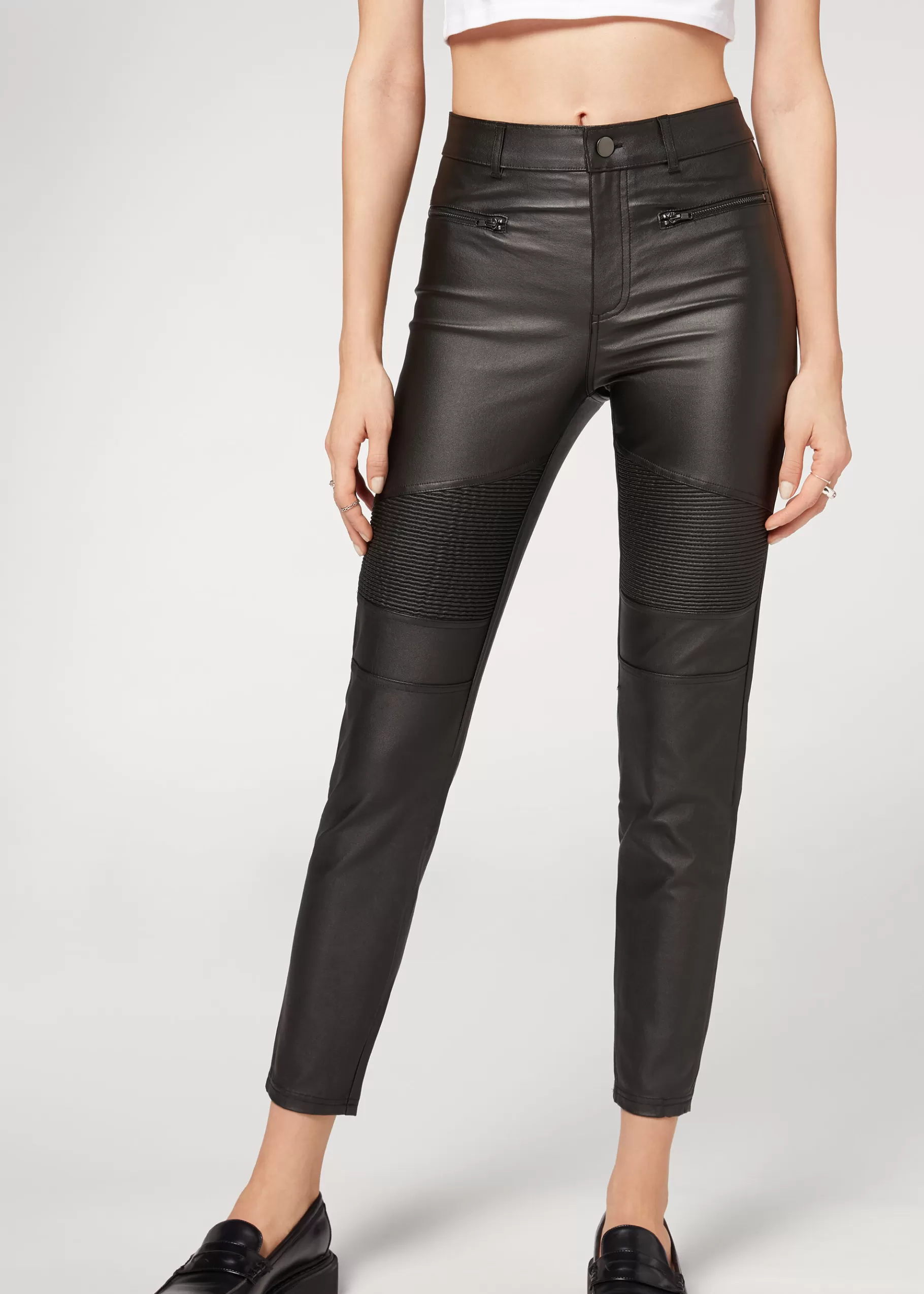 Fashion Coated-Effect Skinny Biker Leggings Women Trousers