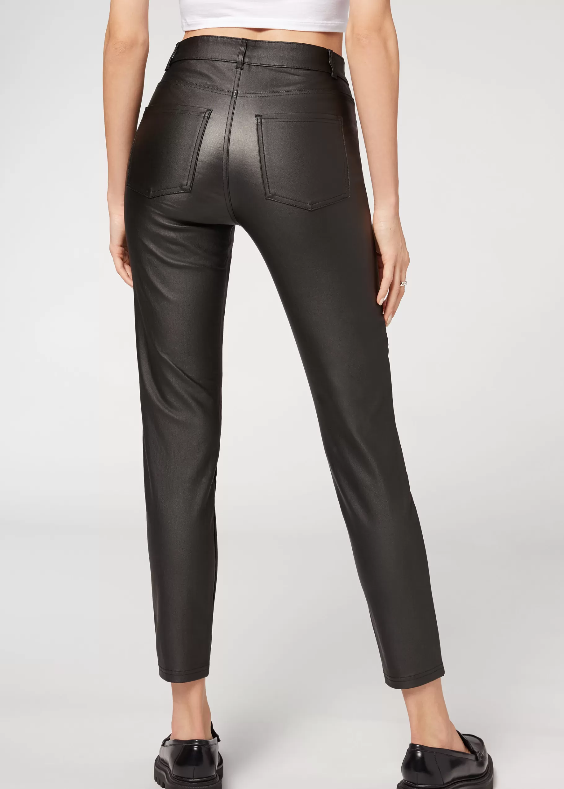 Fashion Coated-Effect Skinny Biker Leggings Women Trousers