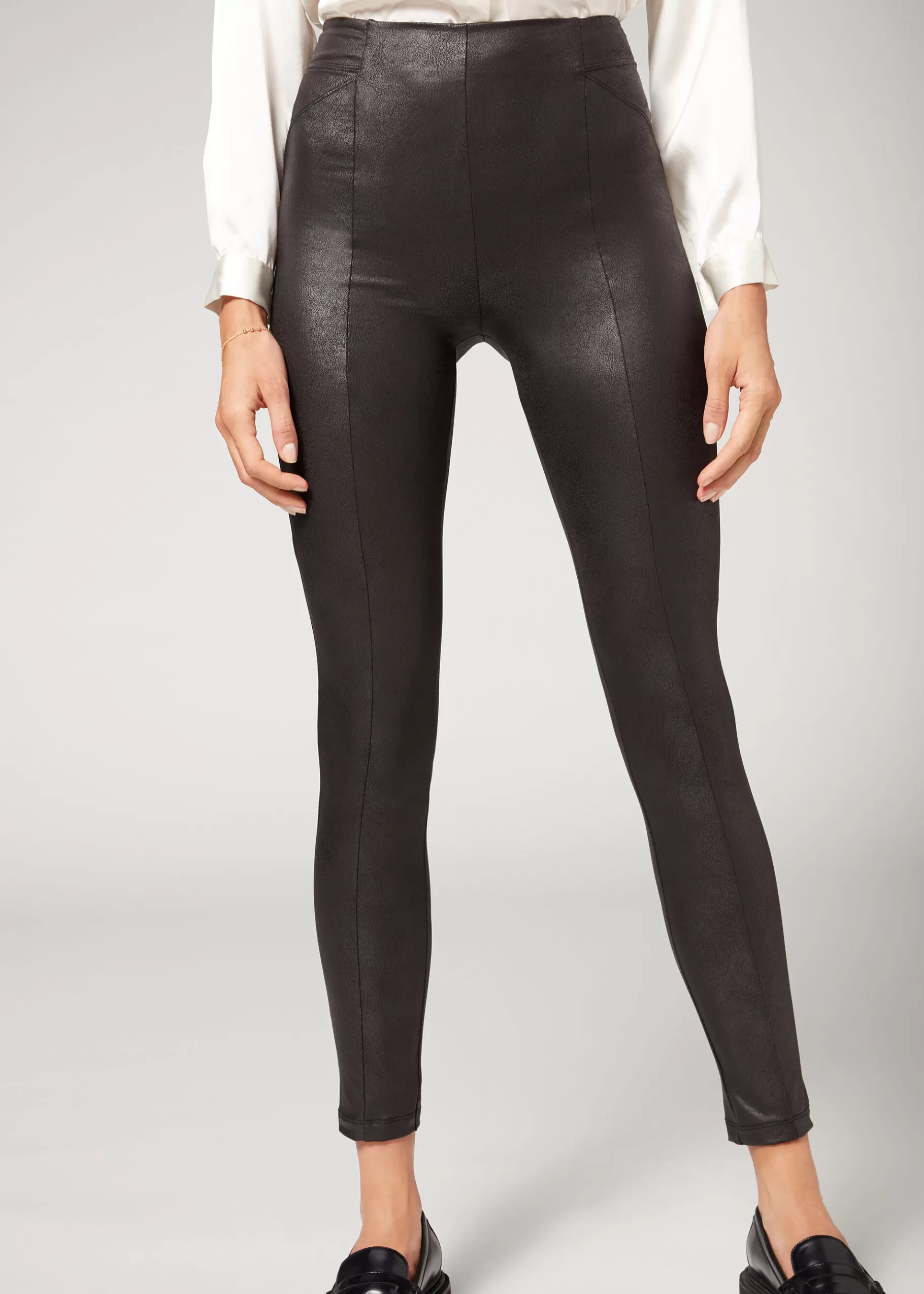 Best Sale Coated-Effect Total Shaper Biker Leggings Women Leggings