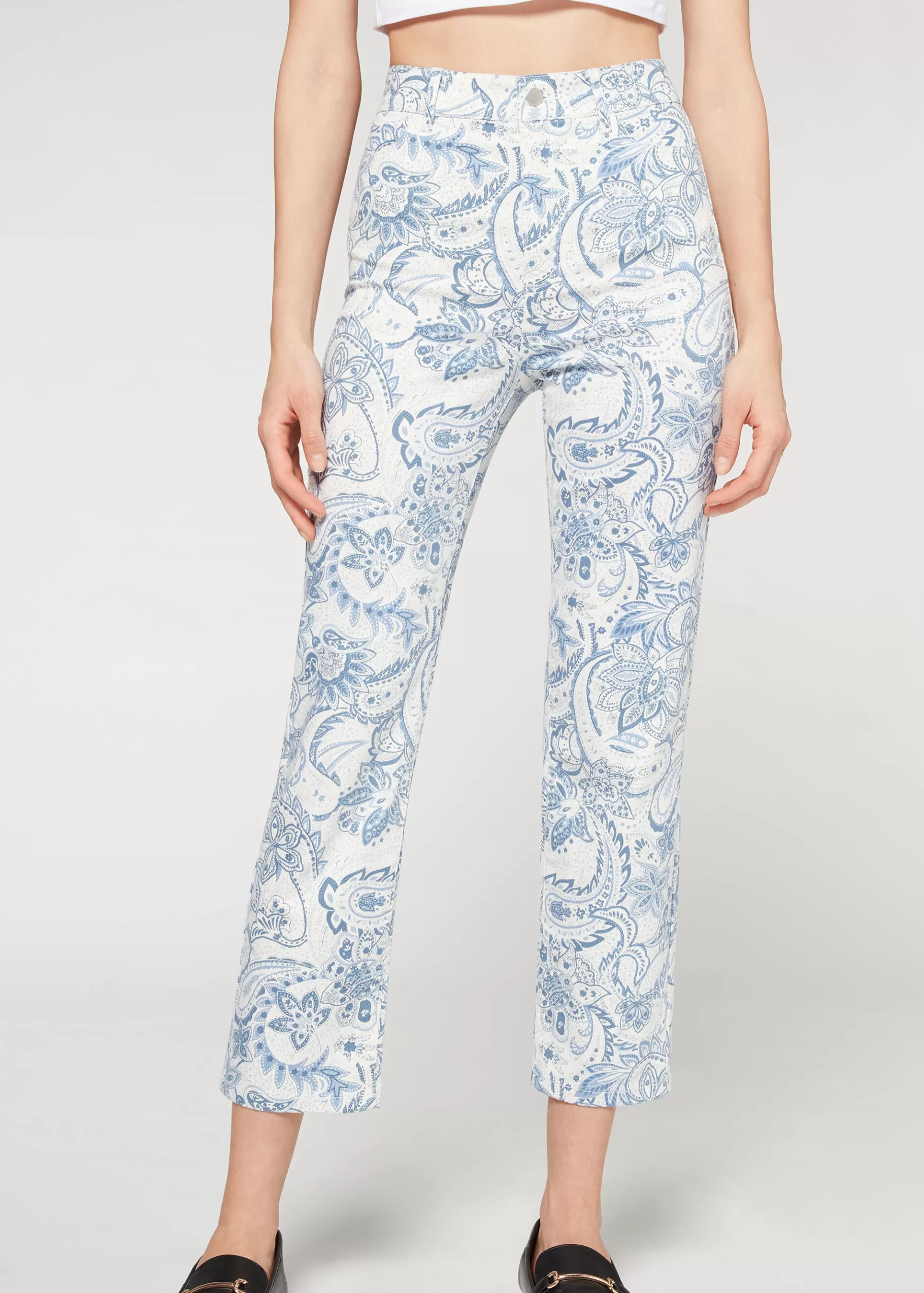 Shop Cropped Flared High Waist Jeans Women Trousers