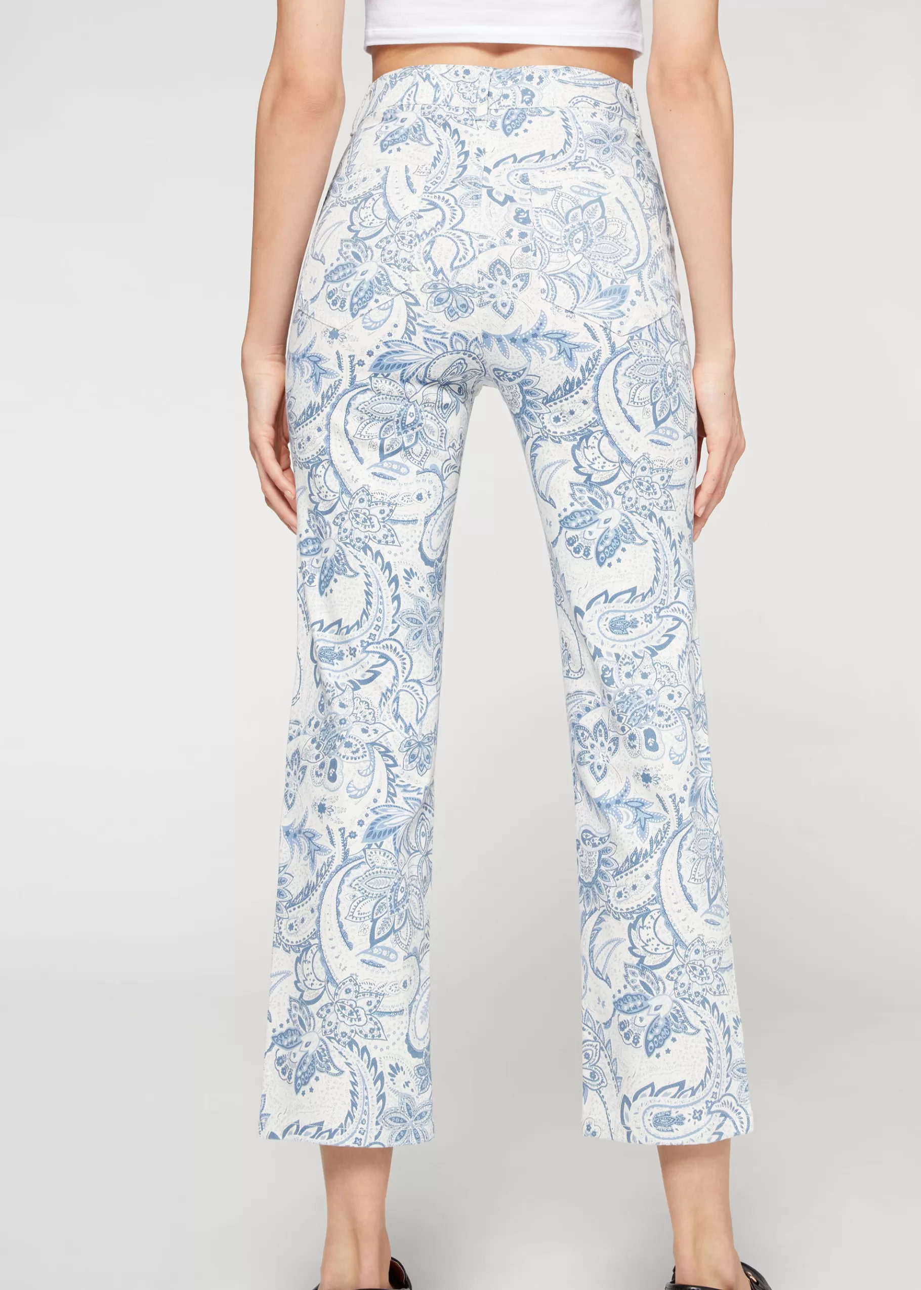 Shop Cropped Flared High Waist Jeans Women Trousers