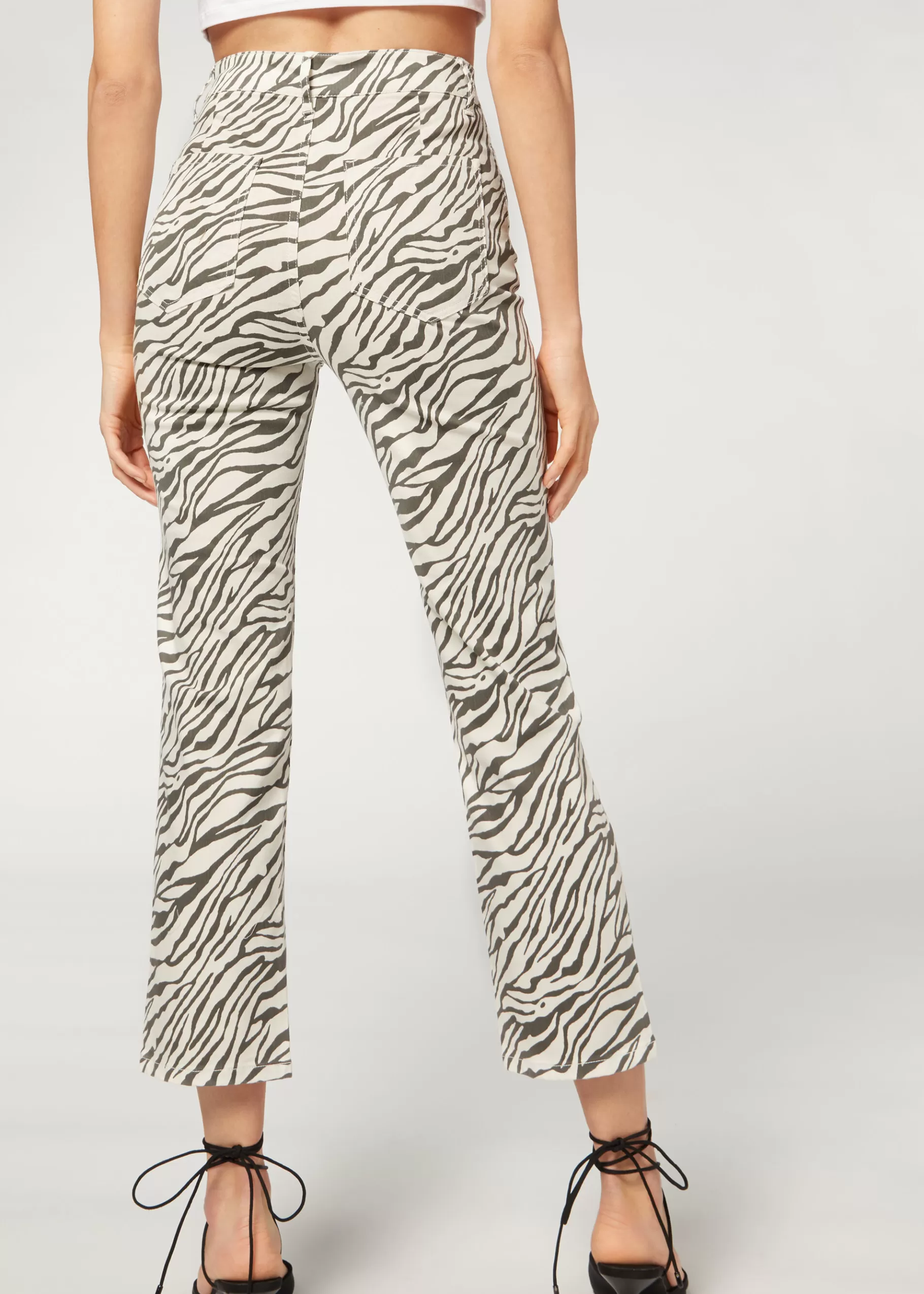 Cheap Cropped Flared High Waist Jeans Women Trousers