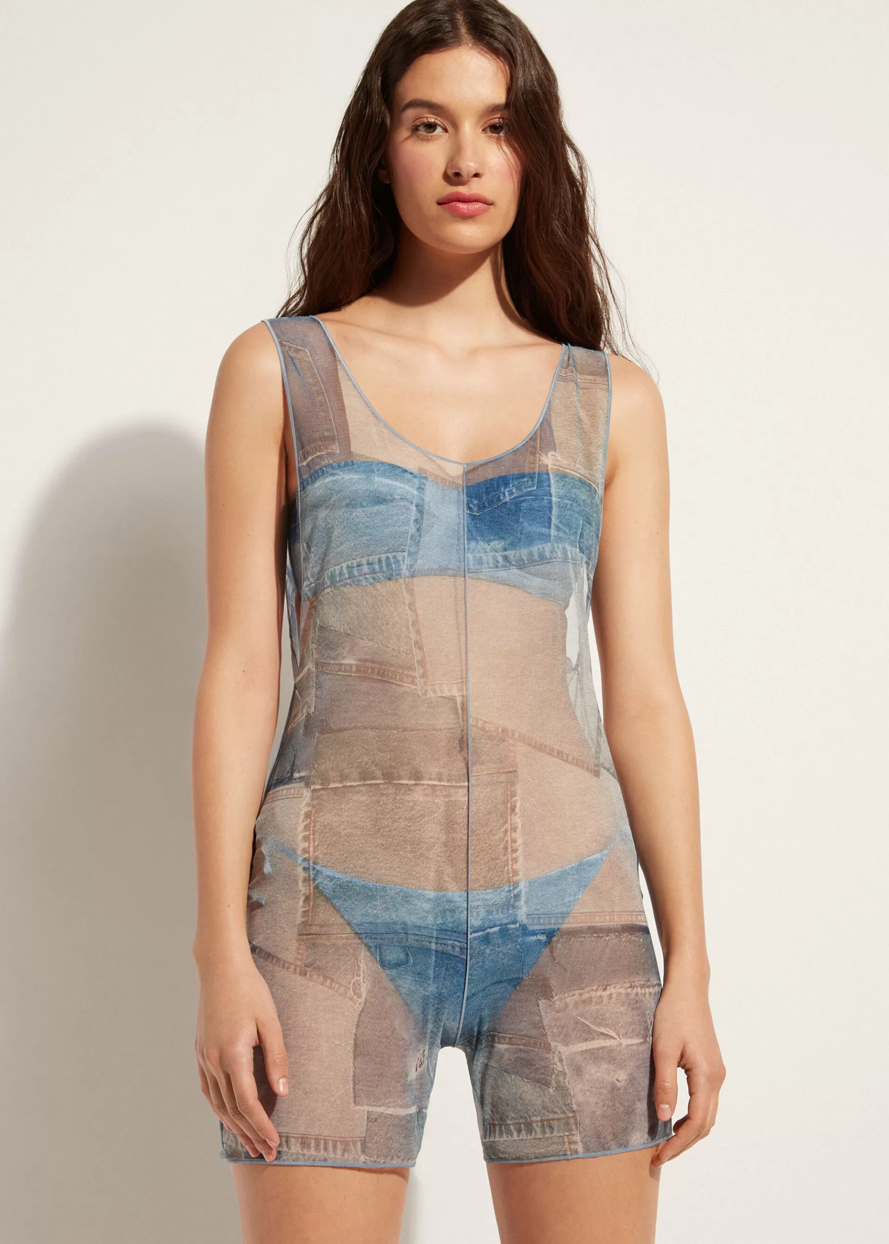 Online Denim Patchwork Short Jumpsuit Women Beachwear