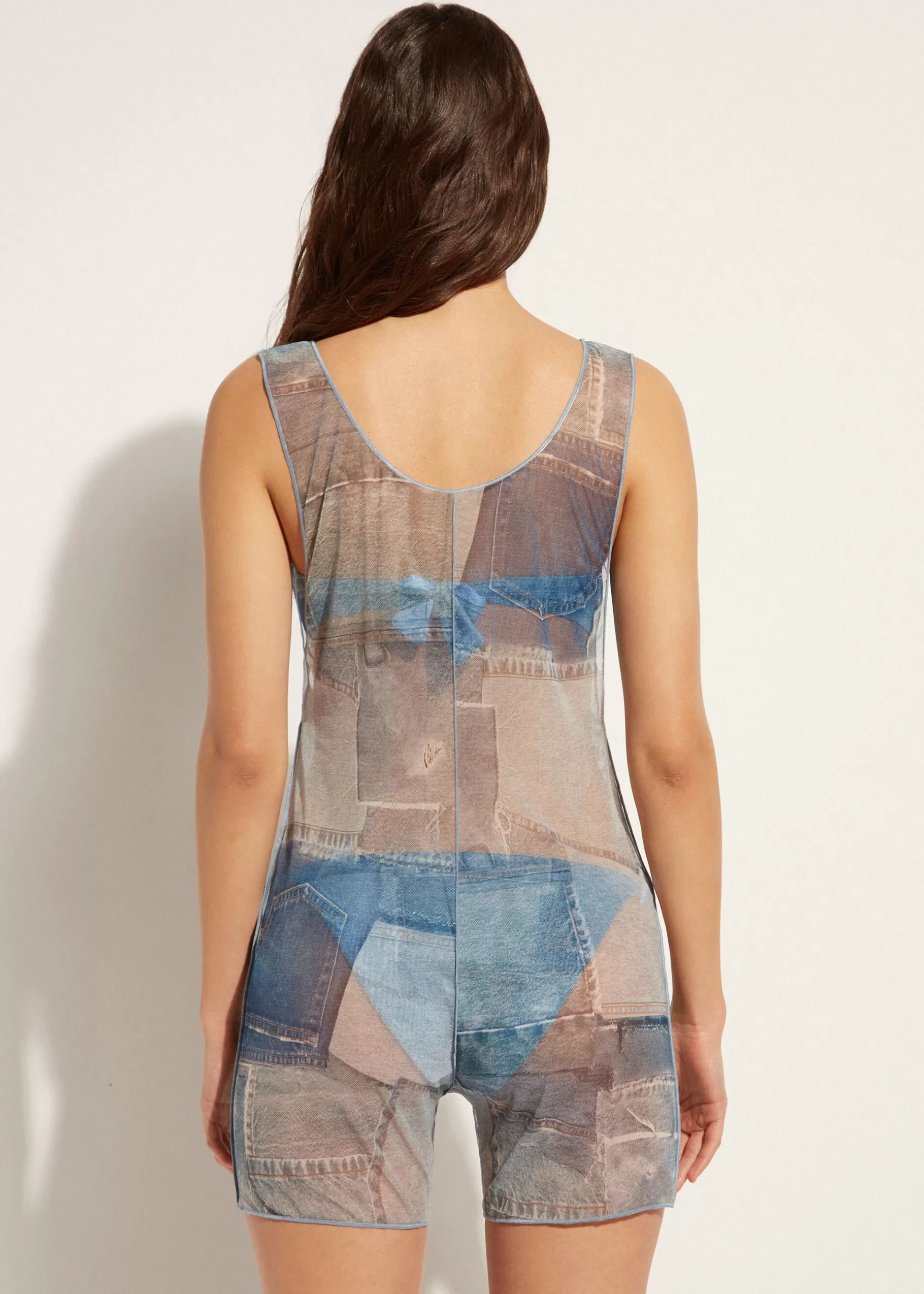 Online Denim Patchwork Short Jumpsuit Women Beachwear