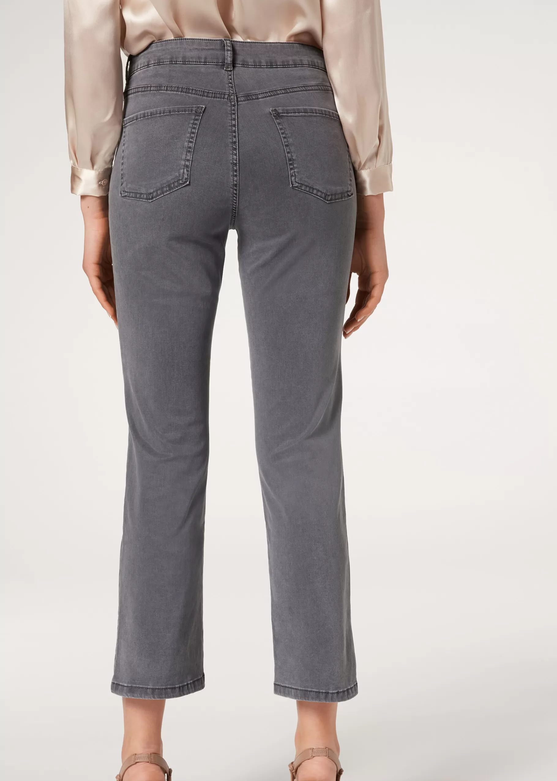 Cheap Eco Light Denim Cropped Flared Jeans Women Jeans