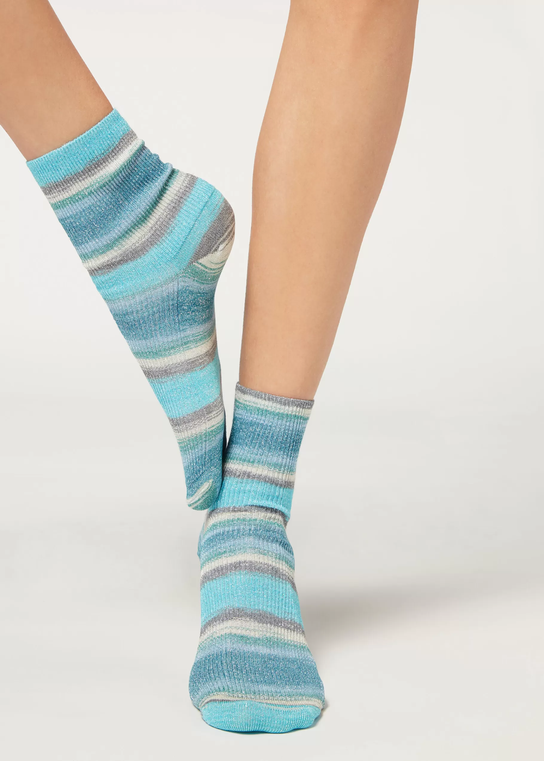 Flash Sale Faded Striped Short Socks With Glitter Women Short Socks