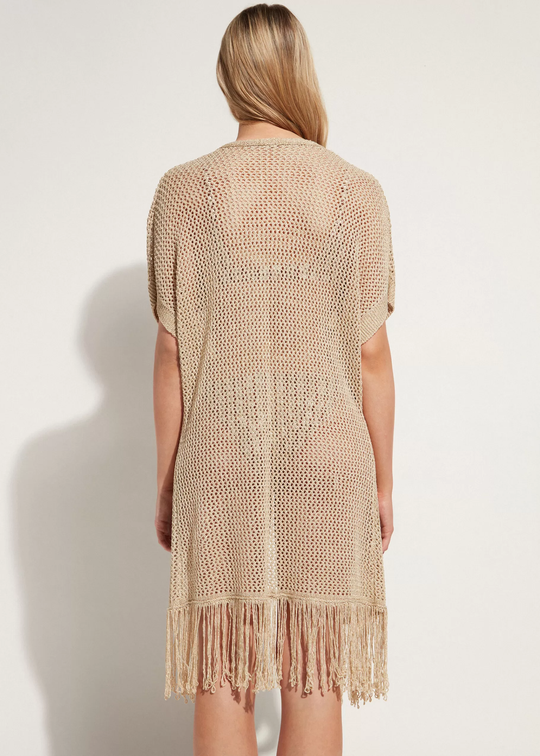 Shop Fringed Gold Mesh Gilet Women Beachwear
