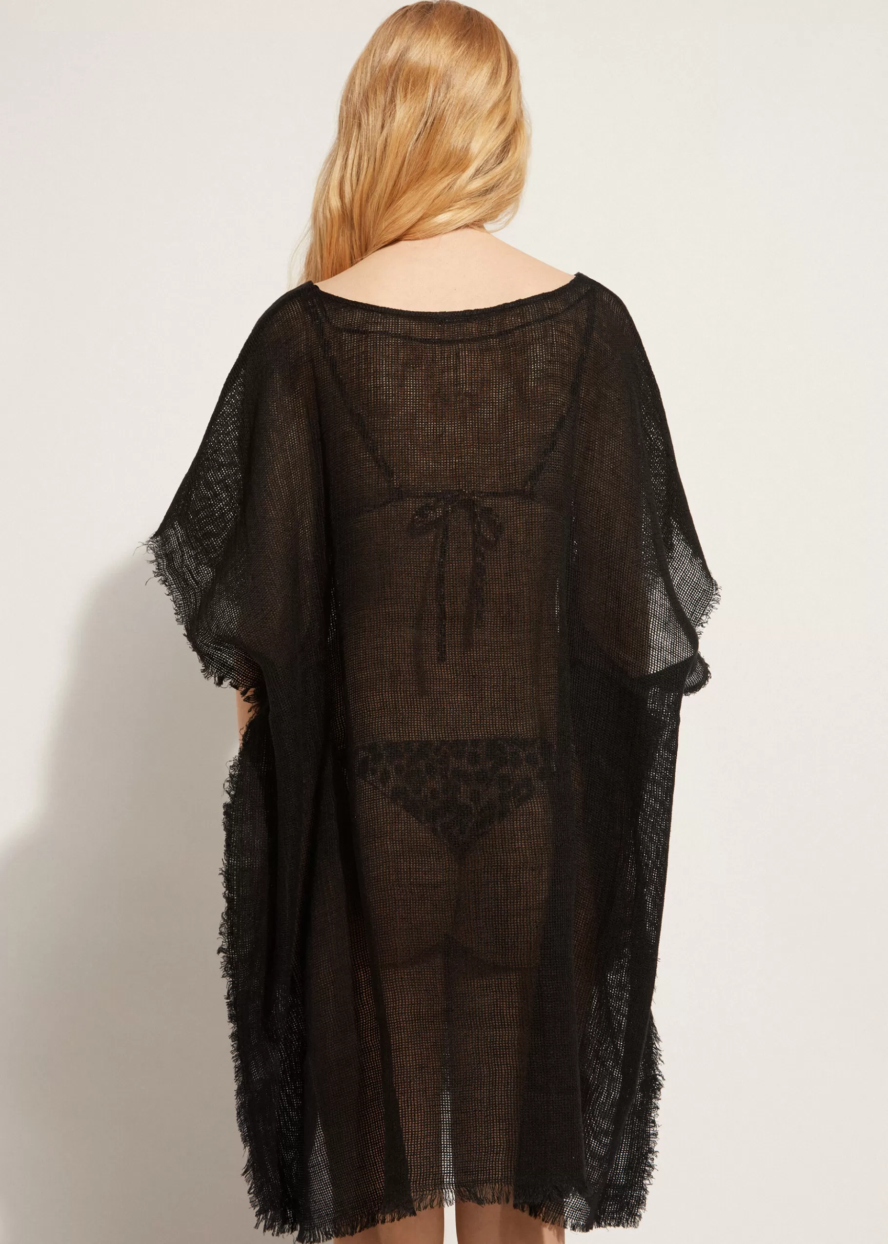 Outlet Fringed Linen Mesh Kaftan Women Beachwear