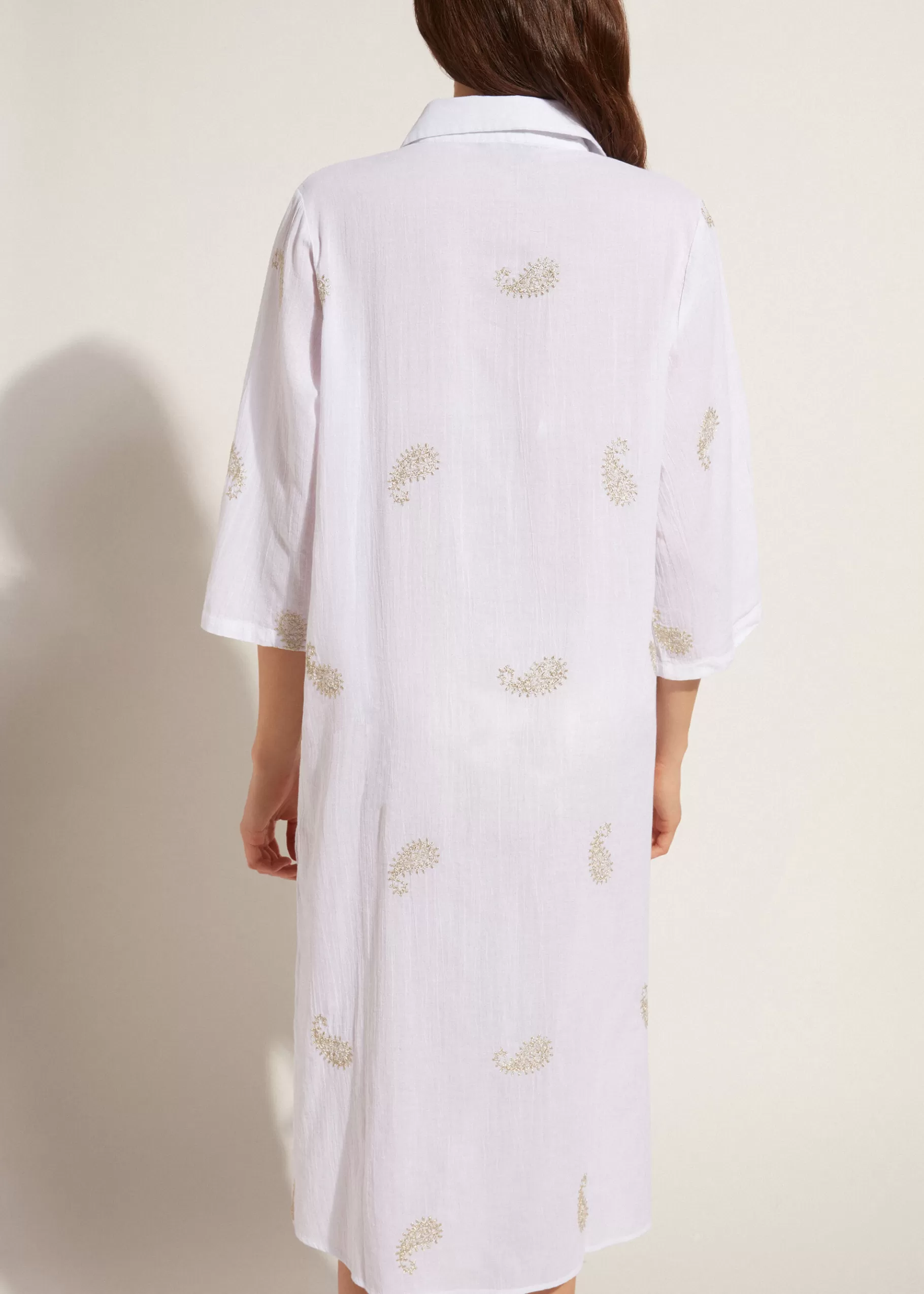 Cheap Lame Paisley Embroidery Midi Shirt Women Beachwear