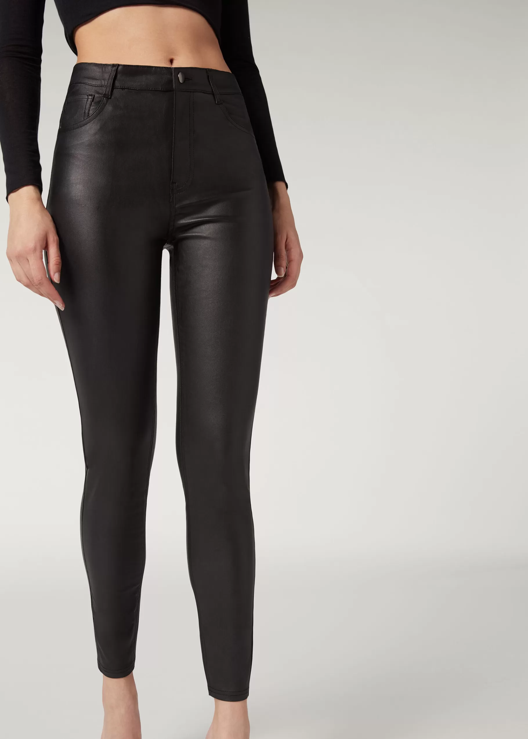 Discount Leather Effect Skinny Leggings Women Trousers