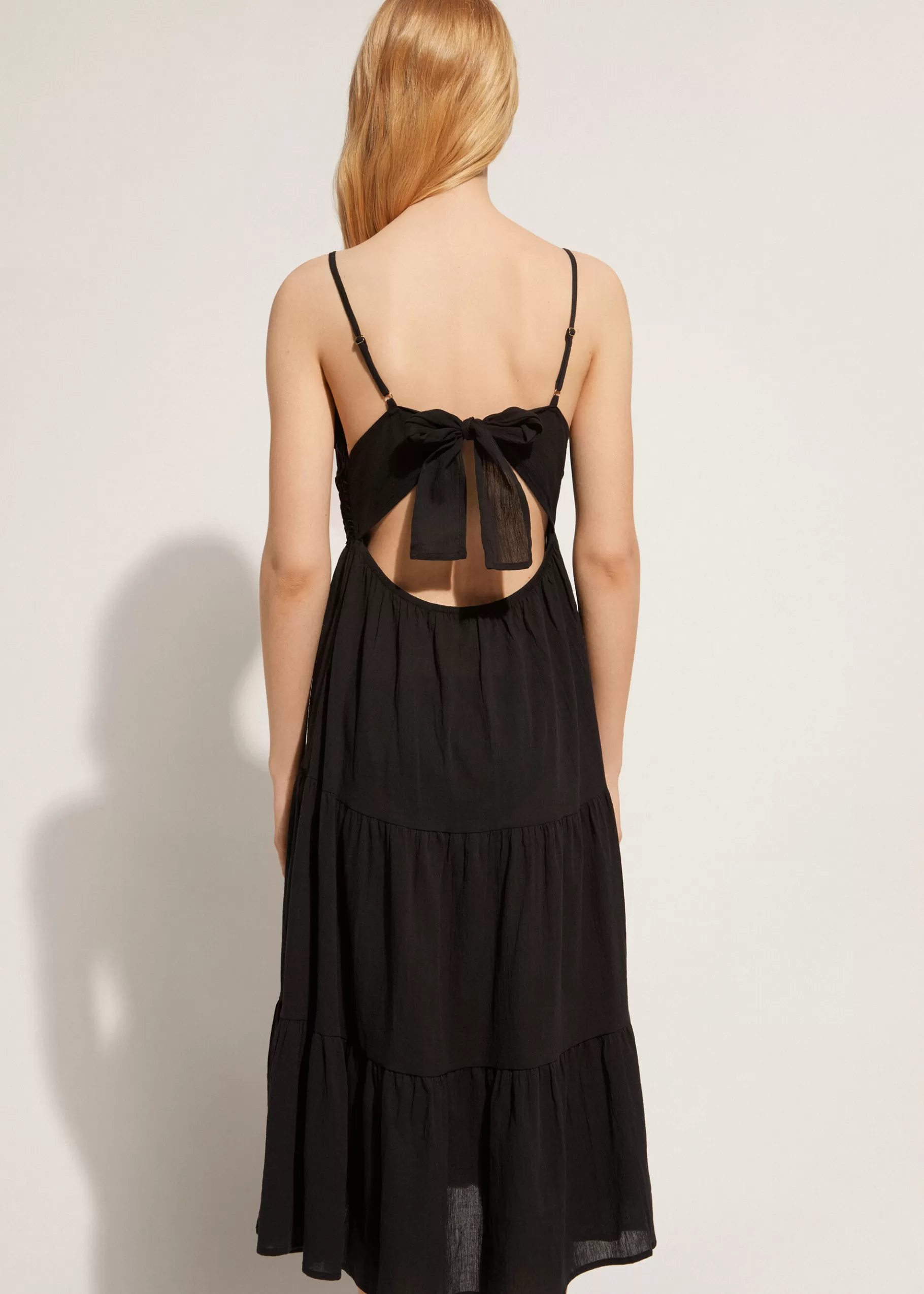 Sale Macrame Lace Midi Dress With Flounced Skirt Women Beachwear