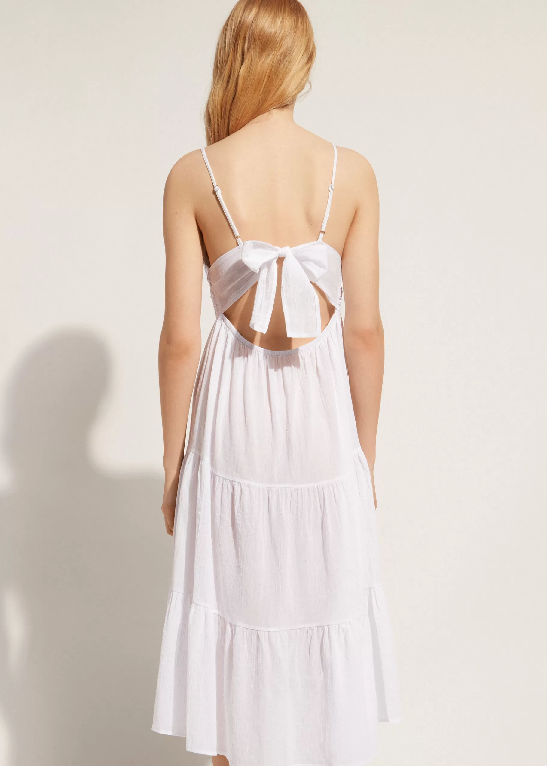 Clearance Macrame Lace Midi Dress With Flounced Skirt Women Beachwear