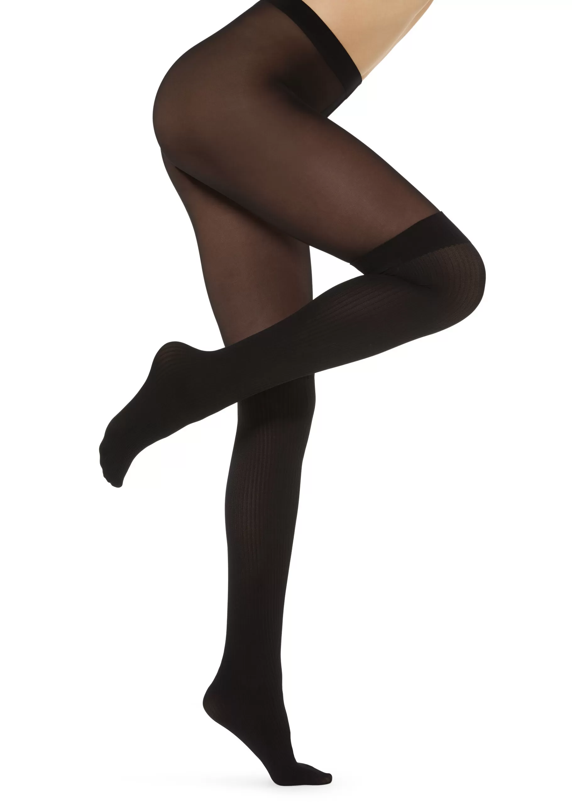 Fashion Mock Over The Knee Ribbed Tights Women Patterned Tights