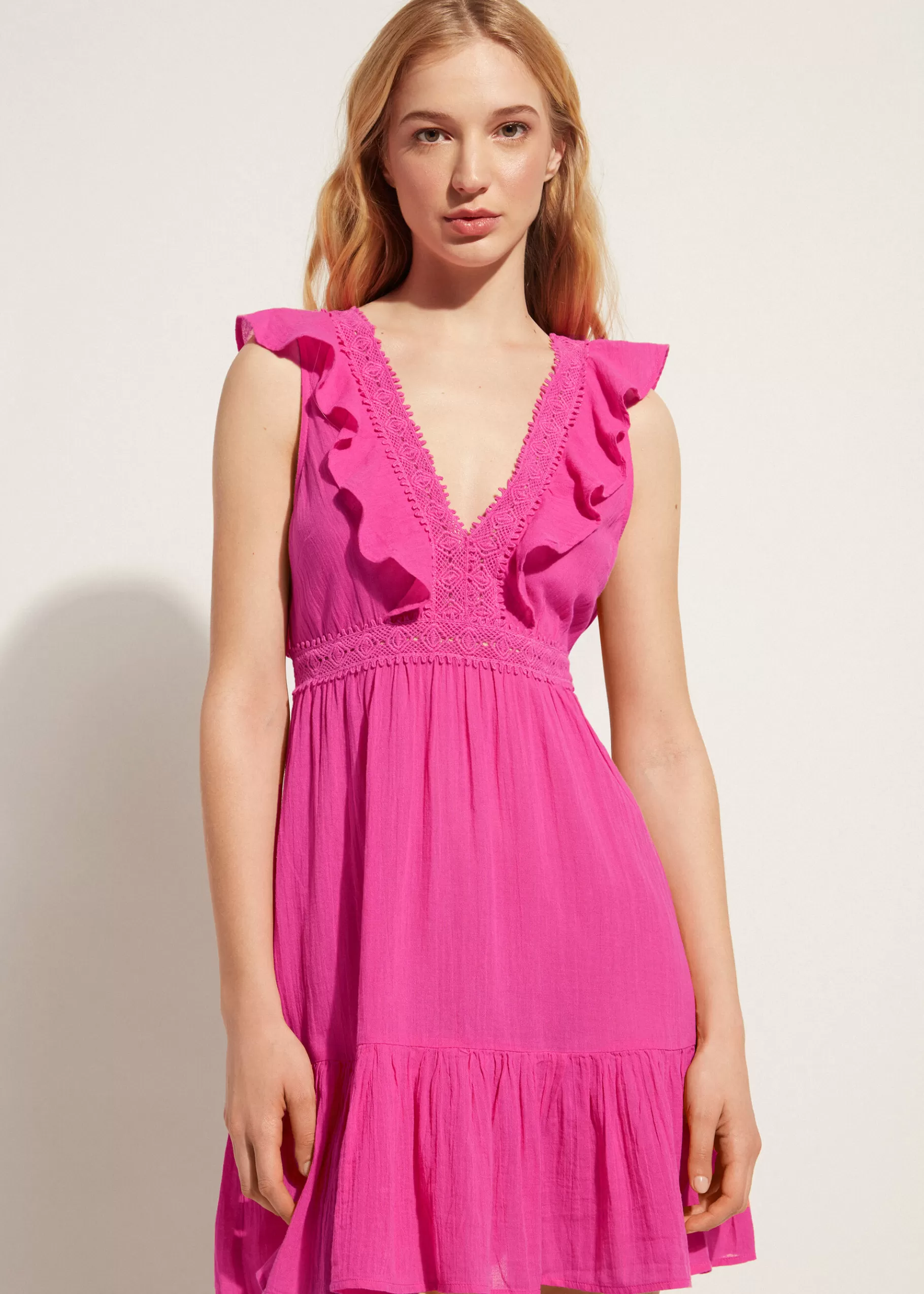 Cheap Ruffle Passementerie Short Dress Women Beachwear