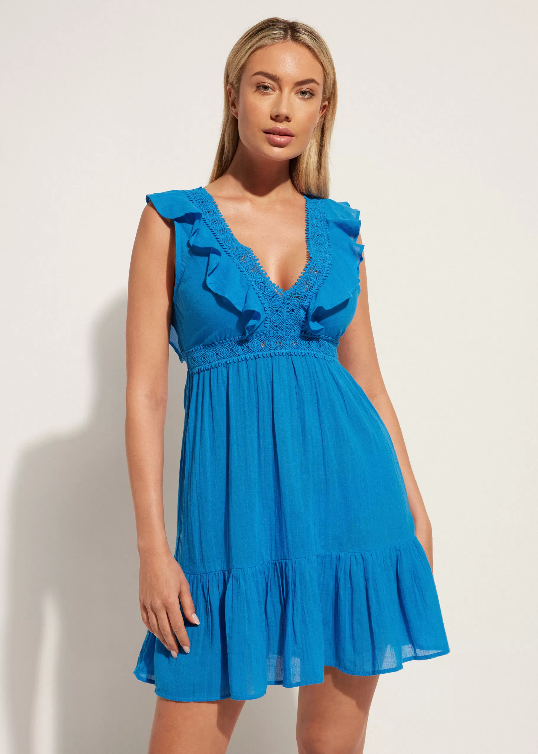 Sale Ruffle Passementerie Short Dress Women Beachwear