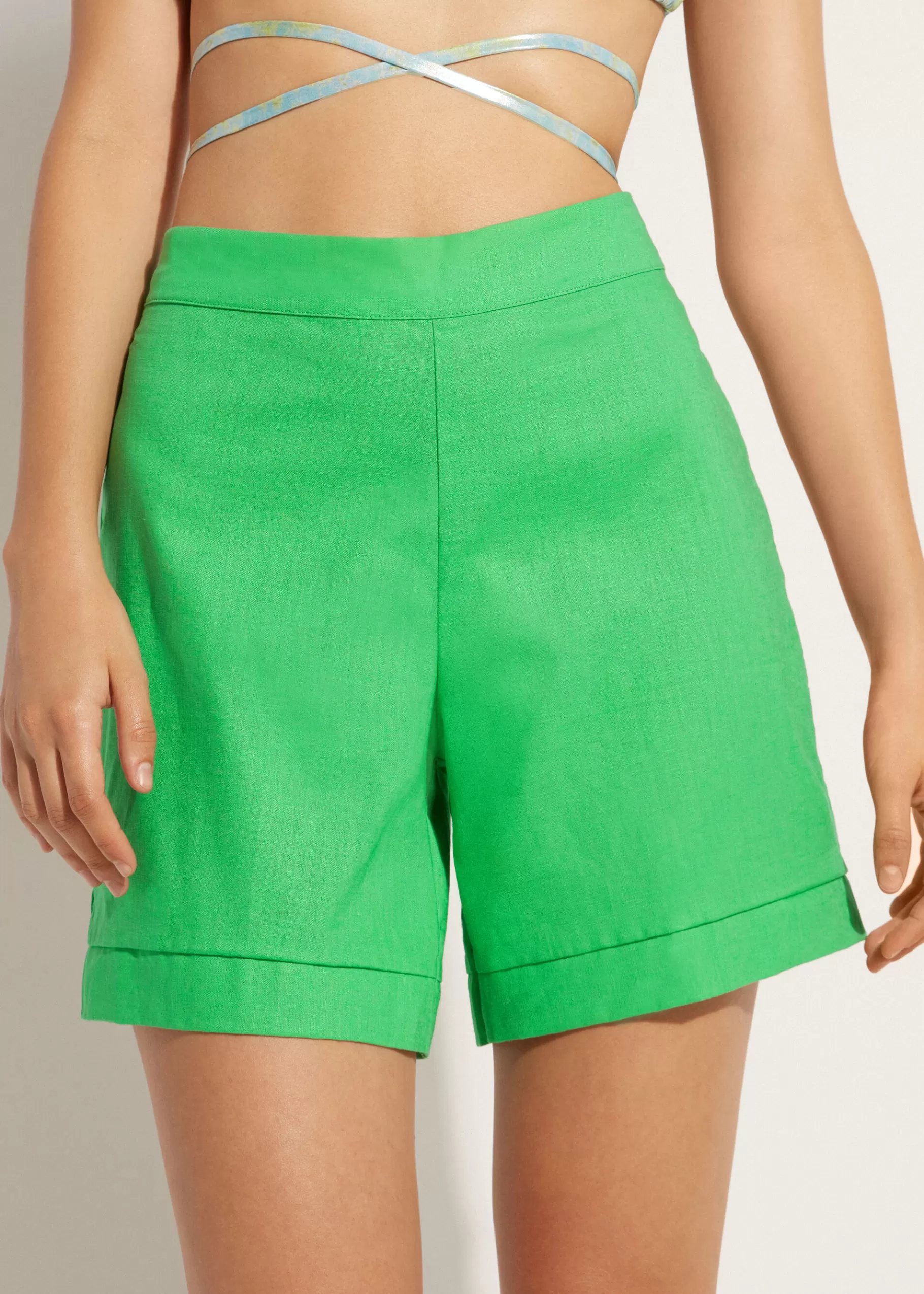 Fashion Shorts With Linen Women Beachwear